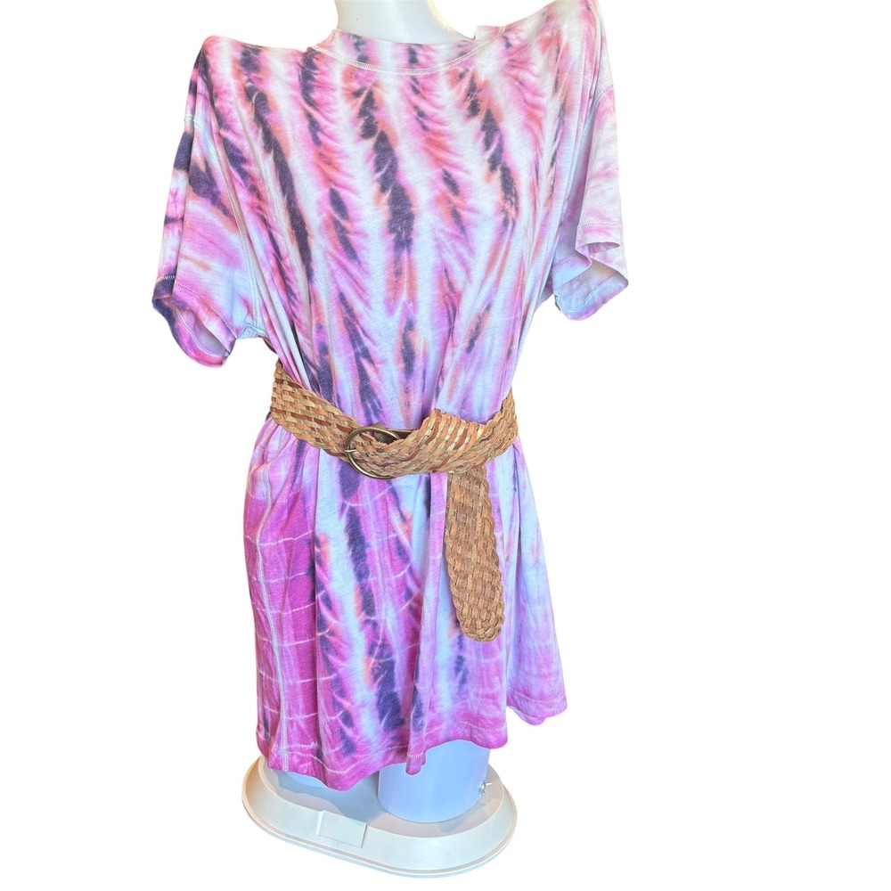 We The Free Pink Tie Dye Hippie Tee Boho Oversized T-Shirt Large Retro 70s